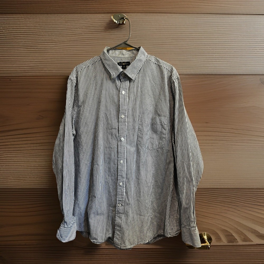 Club Room Men's XL 100% Cotton Dress Shirt Blue White Button Down